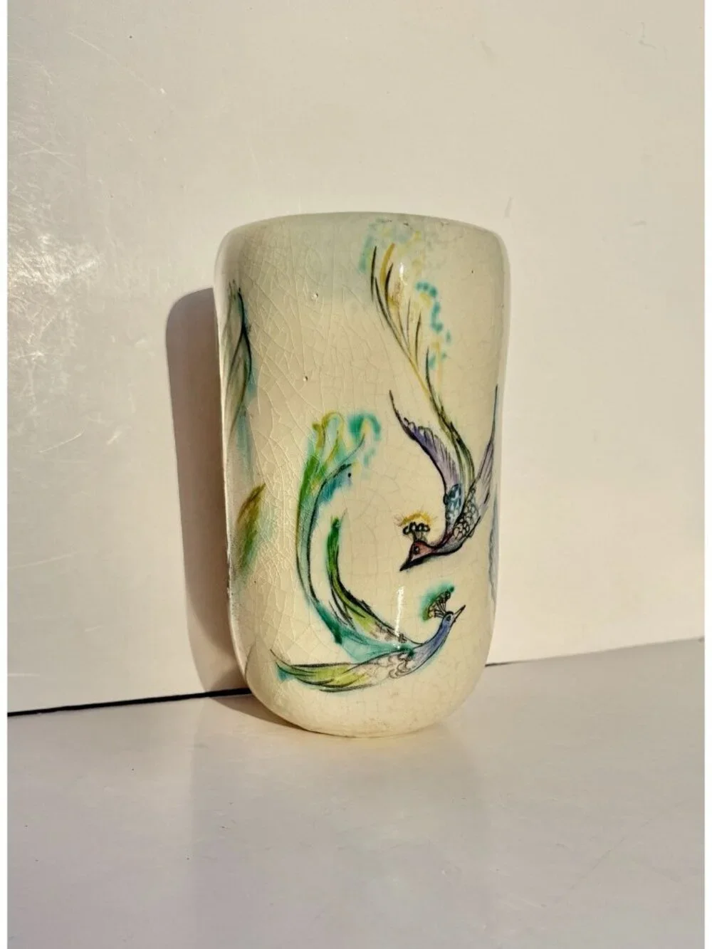 Vintage Studio Pottery Cylinder Vase Black White Abstract Ceramic Home Decor